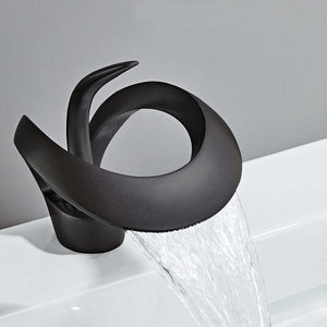 Top view of The Elegant Versailles Single-Hole, Single-Handle Luxury Waterfall Bathroom Faucet in Black Color.