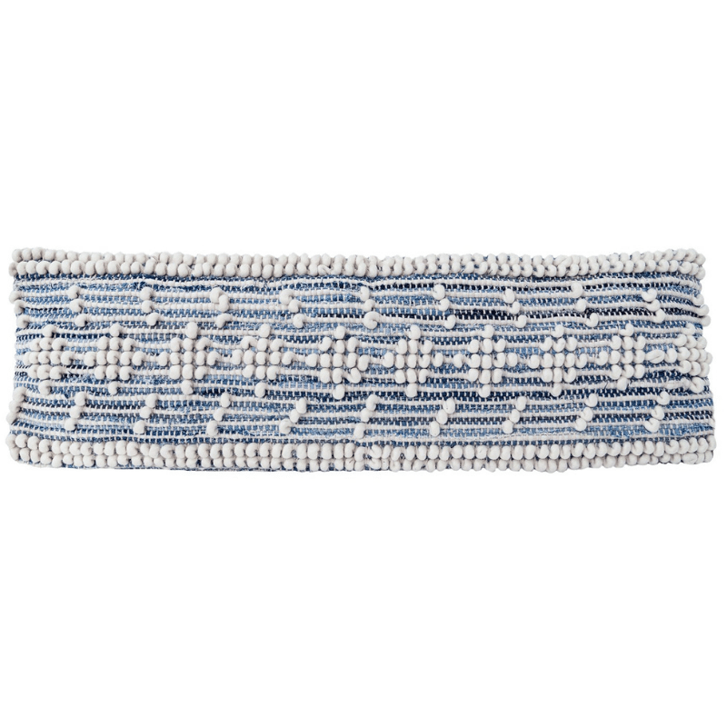 Top view of Handwoven Recycled Denim Pillow 14" x 40".