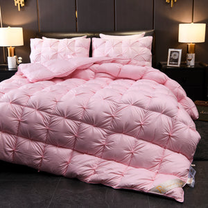 Giuseppina 1000 Thread Count Goose Down Comforter Bedding Set in Pink Color in modern bedroom Available in Queen and King Size.