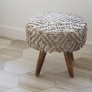 Handwoven Mocha Pattern Small Stool in a bathroom in Earthy color. 