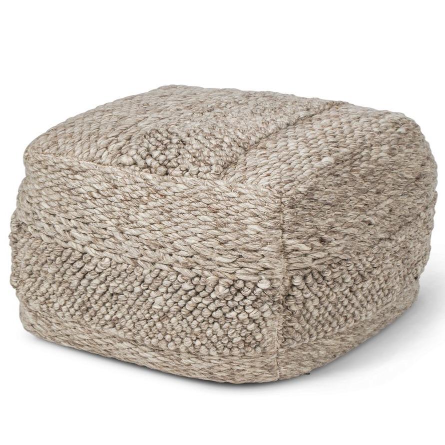 Handwoven Textured Taupe Pouf in 24" Size.