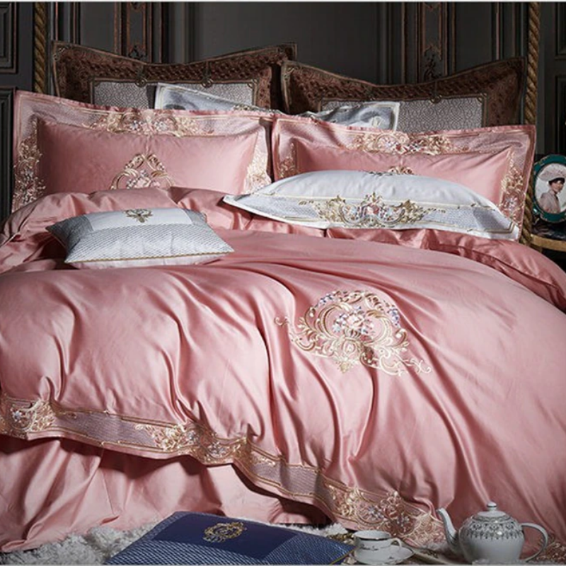 Front view of pink Louis Duvet Cover Set.