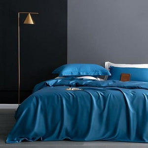 Front view of Karen Duvet Cover Set made of Lyocell in Blue Color.