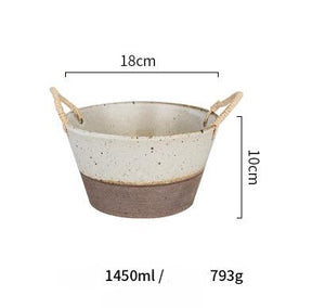 Dimensions of large Japanese style bowl in earth color.