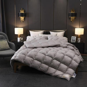 Giuseppina 1000 Thread Count Goose Down Grey Comforter Bedding Set in a Modern Bedroom Available in Queen And King size. 2 Pillowcases included. (Gray Color)