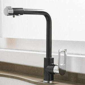 Erwin 360º Swivel Spout Dual-Handle Single-Hole Kitchen Sink Faucet With Filter In Black with Chrome.
