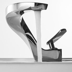 Chrome Adelaide Bathroom Faucet with opened water flow.