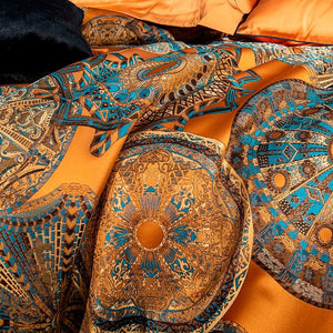 otto orange duvet cover set close up with mandala prints