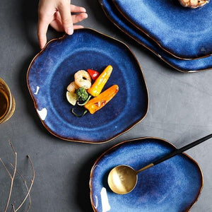 Blue Aimend Japanese flat plates collection.