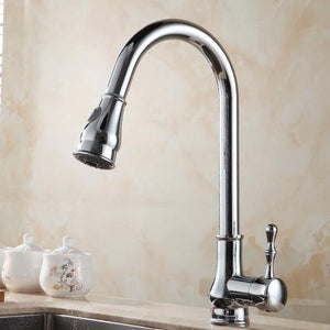 Max Swivel Spout Pull-Down Single-Hole Kitchen Sink Faucet style 1 in chrome color.