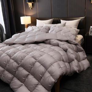 Giuseppina 1000 Thread Count Goose Down Grey Comforter Bedding Set in a Modern Bedroom Available in Queen And King size. 2 Pillowcases included. (Gray Color)