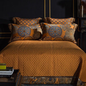 View of Katherine Luxury Satin Comforter in orange color.