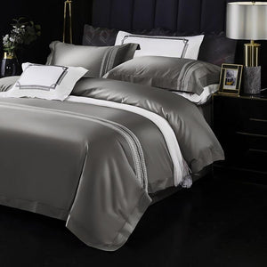 Evelyn 1000TC duvet cover set, made of Egyptian Cotton featuring long staple in grey color.