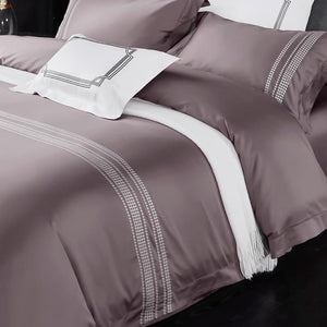 Evelyn 1000TC duvet cover set, made of Egyptian Cotton featuring long staple in almond color.