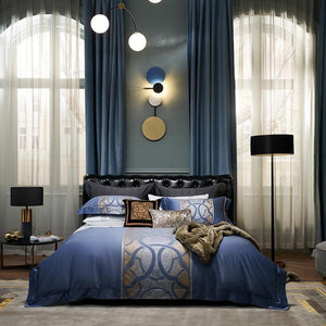 Front view of Mia Gradient Modern Duvet Cover Set in blue color.