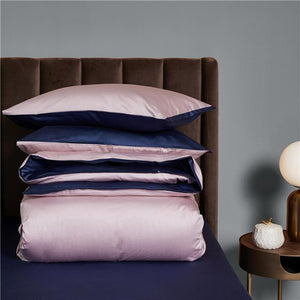 Full Set of Ava Reversible Duvet Cover Set made of Egyptian Cotton in Gray and Quartz color.