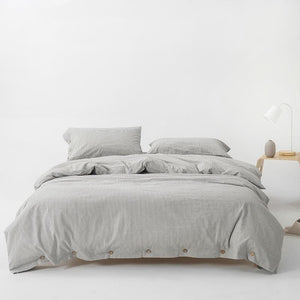 Front view of Olivia Stripe Ultra Soft Duvet Cover Set in gray color.