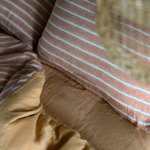 PeachPuff Vertical Stripes 100% Linen Duvet Cover Set