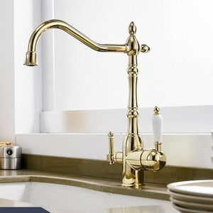 Galileo Galilei Swivel Spout Single-Hole Dual-Handle Kitchen Sink Faucet