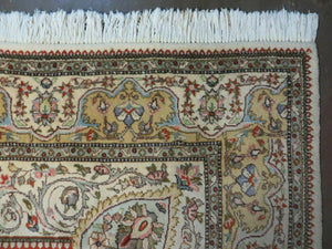 Vintage Persian Tabriz Rug 9x12, Tabatabaie Rug 9x12 Carpet, Handmade Hand Knotted Wool Area Rug, Tomato Red Beige, Medallion Rug, Floral
