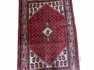 4 X 6.5 Antique Handmade Wool Rug Paisley Boteh Design Tribal Rug Red Ivory