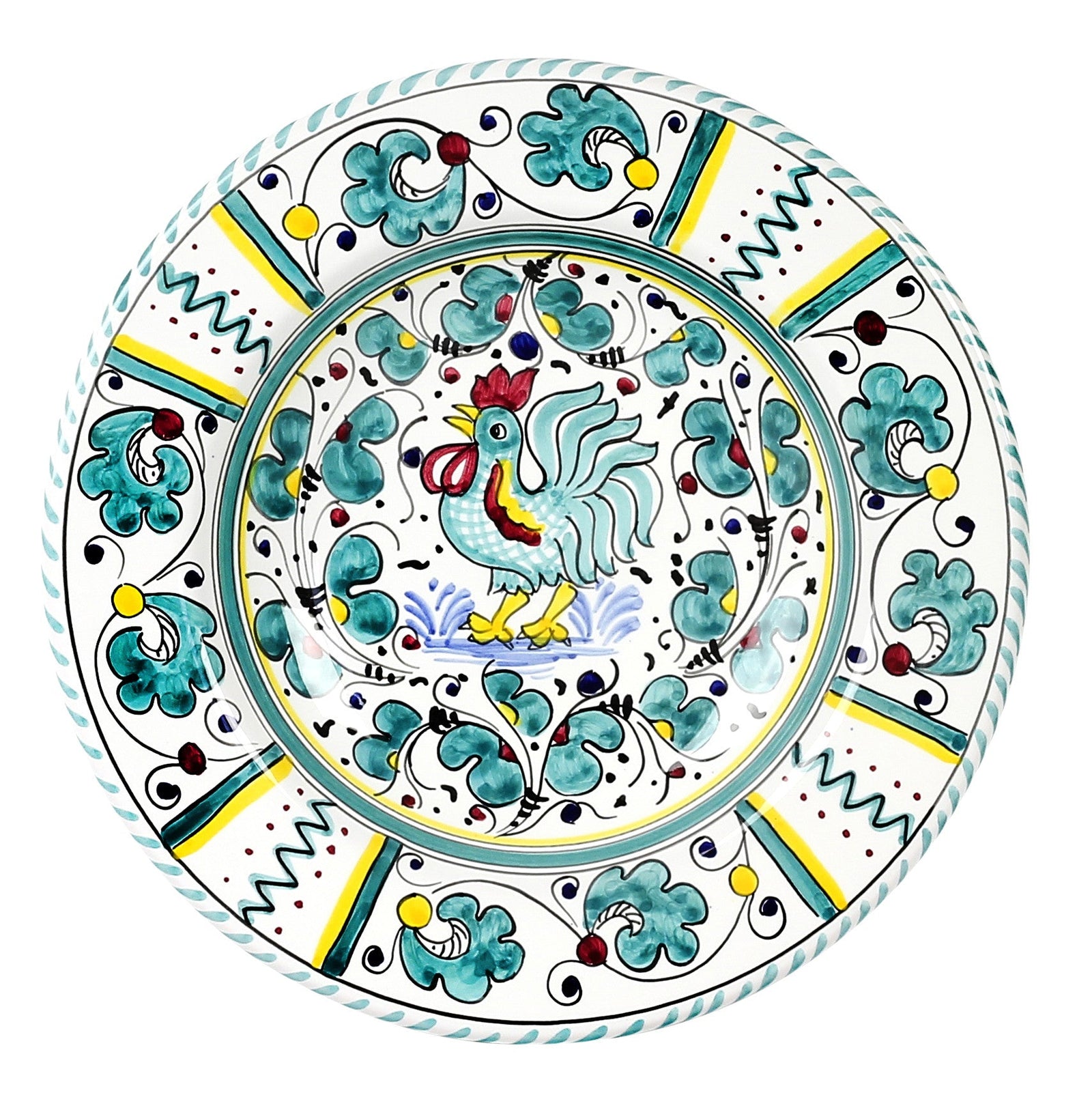 ORVIETO GREEN ROOSTER: Pasta/Soup Rimmed Bowl Plate