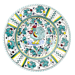 ORVIETO GREEN ROOSTER: Pasta/Soup Rimmed Bowl Plate