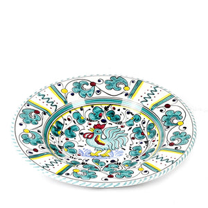 ORVIETO GREEN ROOSTER: Pasta/Soup Rimmed Bowl Plate