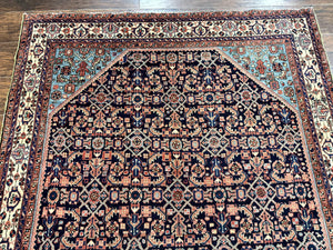 Antique Persian Rug 5 x 6.7, Navy Blue & Ivory, Handmade Persian Wool Carpet, Hamadan Angelas Rug