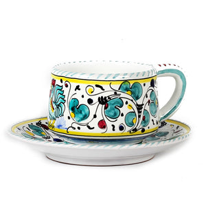 ORVIETO GREEN ROOSTER: Tea/Coffee Cup and Saucer