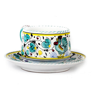 ORVIETO GREEN ROOSTER: Tea/Coffee Cup and Saucer