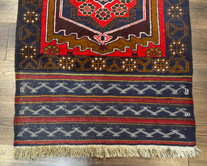 Afghan Rug 3x5, Tribal, Navy Blue, Wool, Handmade, Geometric, Rustic
