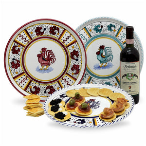 ORVIETO GREEN ROOSTER: Deruta Pizza Plate - Cake or Cheese Platter.
