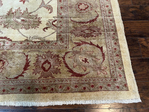 Large Peshawar Rug 11x14, Vintage Beige Chobi Carpet, Allover Floral Design, Hand Knotted, Wool, Room Sized Rug for Living Room Dining Room
