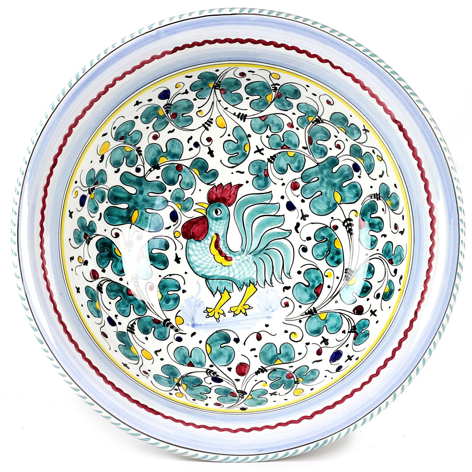 ORVIETO GREEN ROOSTER: Large Pasta/Salad Serving Bowl