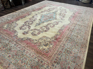 10x14 Karastan Kirman Rug #784 Pastel Ivory Kirman Medallion, Wool Antique Original 700 Series