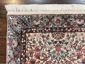 Sino Persian Runner Rug 2.7 x 10, Floral Kirman Lavar Carpet for Hallway, Cream, Handmade Wool Vintage Rug