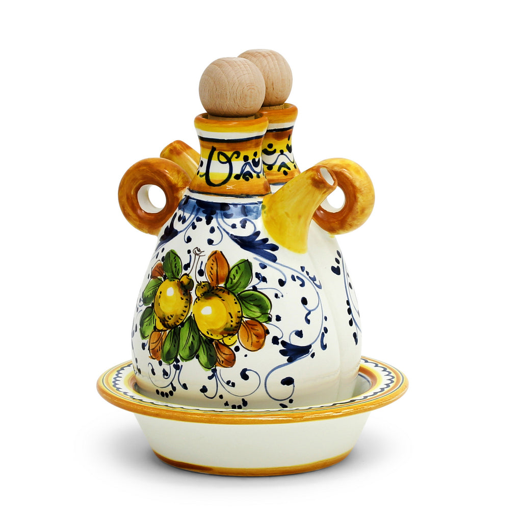 LIMONCINI: 'The Better Half' Oil and Vinegar set with tray/saucer