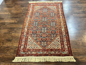 Persian Malayer Rug 4x7, Tribal Rug, Geometric, Antique Oriental Carpet, Red Blue Cream, Boho Rug, Hand Knotted Wool Rug