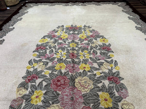 Palace Size American Hooked Rug 11x20 Aubusson Style Ivory