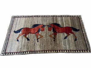 4 X 7 Handmade Hand-Knotted Quality Wool Rug Pictorial Horses Veggie Dyes Tribal
