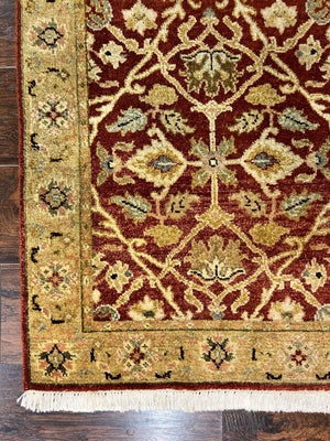 Pakistani Chobi Runner Rug 2.6 x 8, Pak Persian Oriental Rug for Hallway, Maroon Tan-Gold, Handmade Wool 8ft Runner for Hallway, Vintage Rug