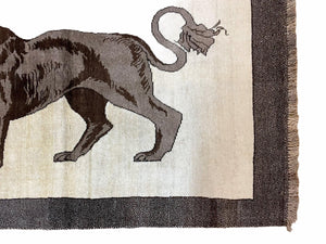 3 x 5 Handmade Rug Brown Beige Hand-Knotted Lion Rug New Vintage Quality Animal