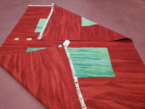 Red Turkish Kilim Rug, 5x7 - 6x8 Rugs, Red and Green Kilim Carpet, Kilim Area Rugs, Flatweave No Pile Rug, New Turkish Rug, Handmade Kilim