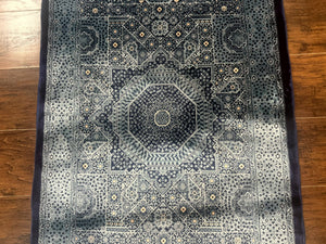 Blue Turkish Silk Hereke Rug 2.6 x 4, Mamluk Red, Blue, Bamboo Silk