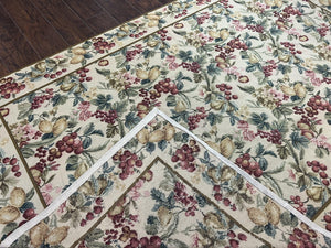 Floral Needlepoint Rug 6x9, Fruits Grapes Allover Floral Design, Beige/Cream Colorful Wool Vintage Needlepoint Carpet, Needlepoint Area Rug