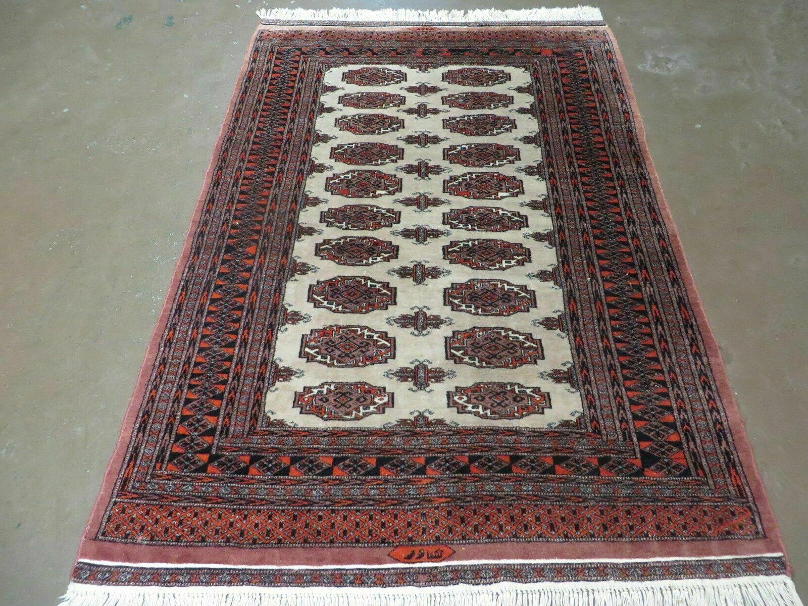 4' X 6' Vintage Handmade Bokhara Turkoman Pakistan Wool Rug Carpet Nice