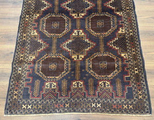 Navy Blue Afghan Balouch Rug 4x6, Handmade, New