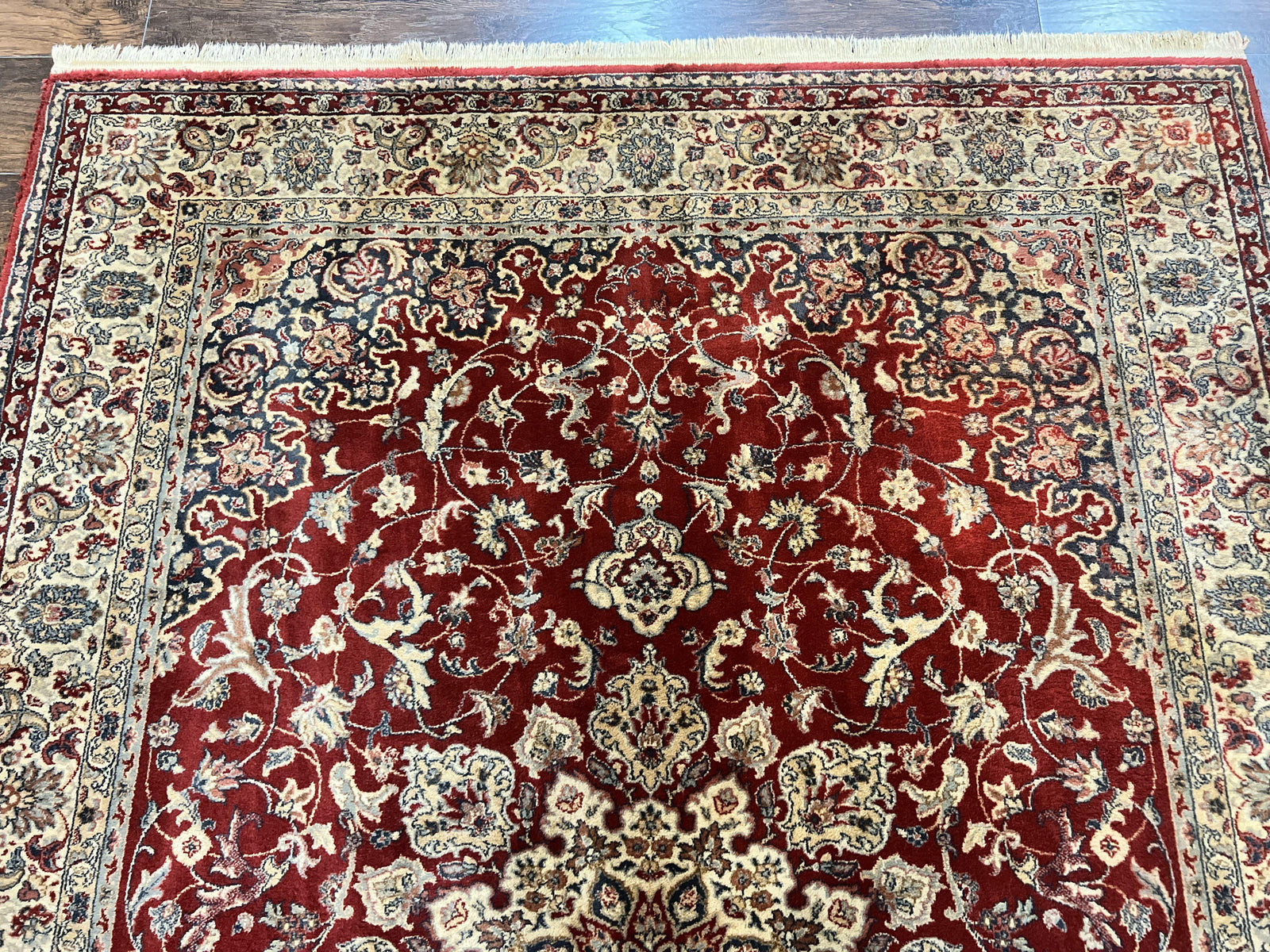 Couristan Rug 5.6 x 8, Floral Medallion, Dark Red Cream, Belgium Power Loomed Rug, Taj Mahal Rug, Vintage Oriental Wool Carpet