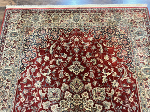 Couristan Rug 5.6 x 8, Floral Medallion, Dark Red Cream, Belgium Power Loomed Rug, Taj Mahal Rug, Vintage Oriental Wool Carpet